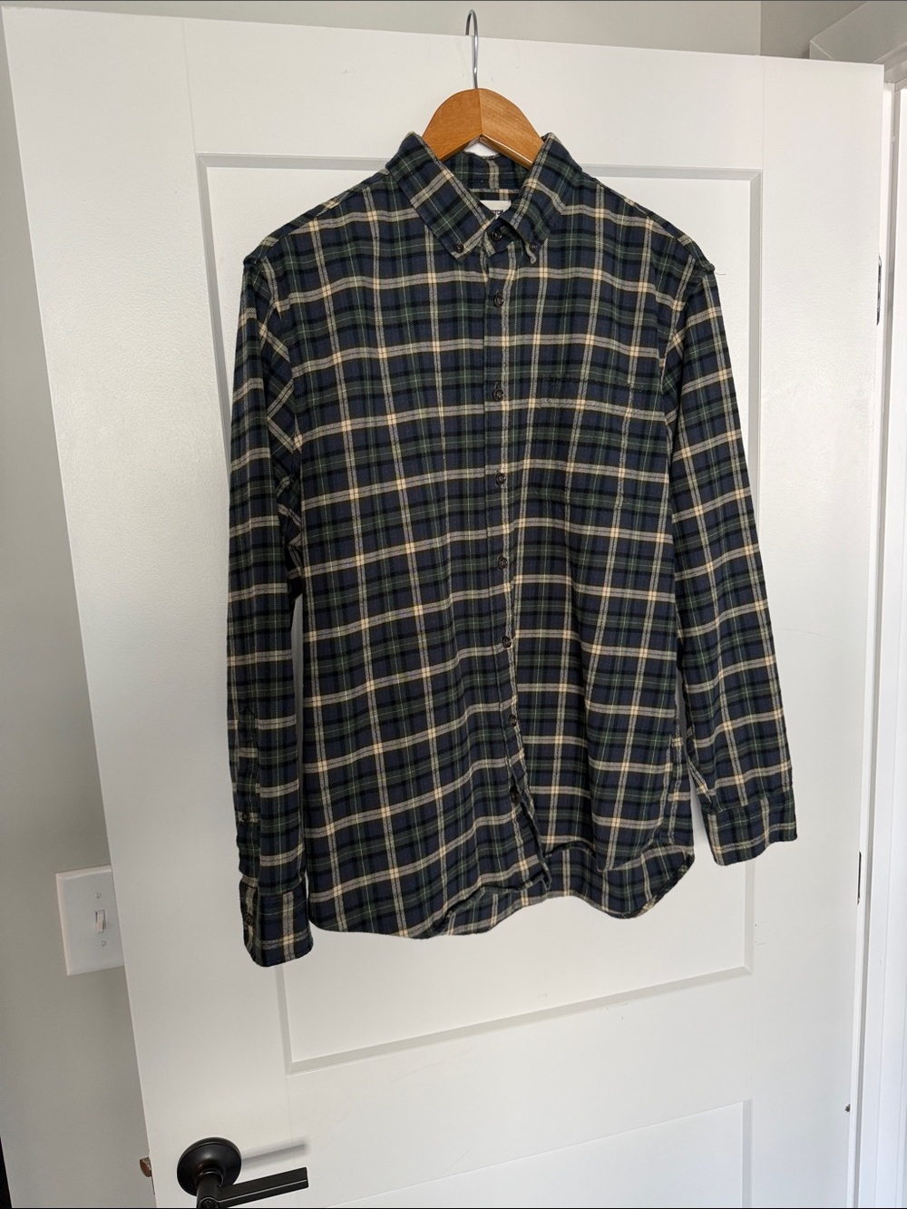 Taylor Stitch Men's Plaid Button-Down Shirt in Navy, Green, and Cream